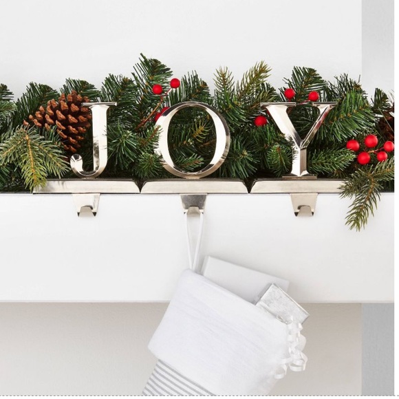 Holiday 3pc Joy Stocking Holder Set Gold Metal Christmas